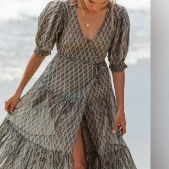 Daughters of India Zuri Wrap Dress NWT Size XS Sage - Picture 4 of 15